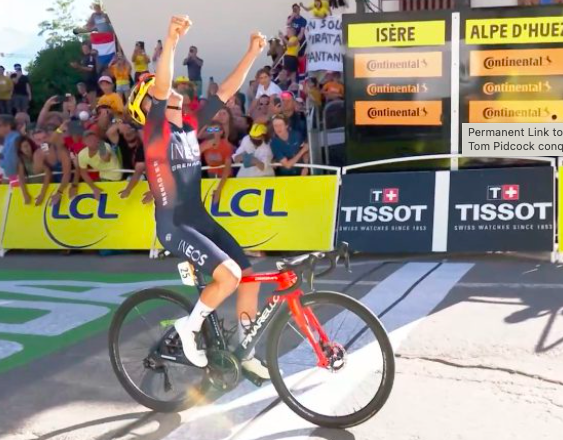 RIDER REACTION / STAGE 12 TOUR DE FRANCE / INEOS GRENADIER TOM PIDCOCK WINS ON ALPE D’HUEZ